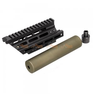 Battleaxe Metal Extended Keymod + M-LOK Handguard Rail with (+/-)14mm Silencer for Marui / CYMA P90 AEG (Black , Olive green)