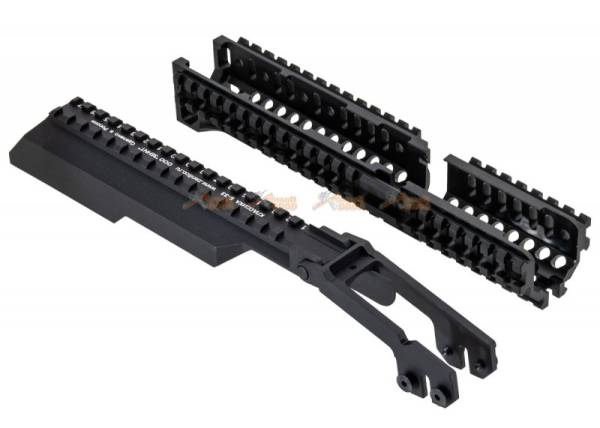 5KU B-30 Long Lower Rail Handguard with B-33 Style Articulating AK Dust Cover for GHK/LCT, AK AEG/GBBR  -Black