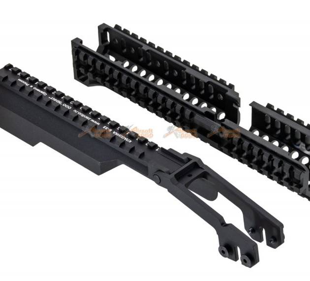 5KU B-30 Long Lower Rail Handguard with B-33 Style Articulating AK Dust Cover for GHK/LCT, AK AEG/GBBR  -Black