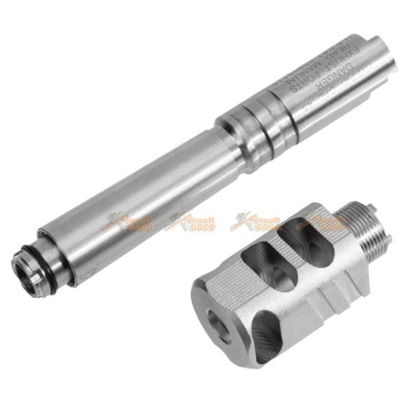 5KU "HYBRID CAL.45" Steel Outer Barrel with Copper Compensator (Type A) for Marui Hi-Capa 5.1 GBB (Silver) - Image 3