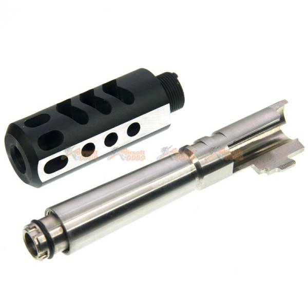5KU Steel Outer Barrel with Compensator for Marui Hi-Capa 5.1 (Type 4, Silver & Black) - Image 3