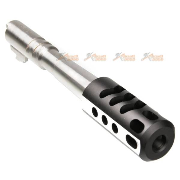 5KU Steel Outer Barrel with Aluminum Compensator for Marui Hi-Capa 4.3 GBB (Black & Silver) - Image 2