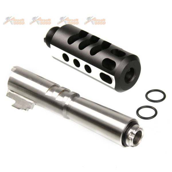 5KU Steel Outer Barrel with Aluminum Compensator for Marui Hi-Capa 4.3 GBB (Black & Silver) - Image 4