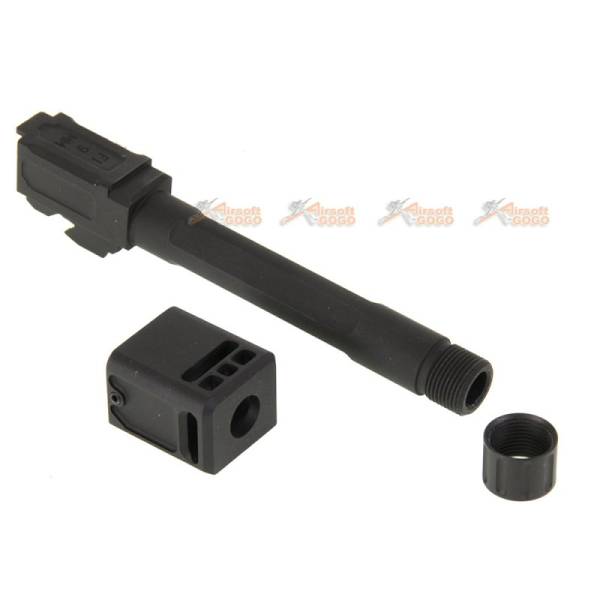 5KU 14mm CCW Threaded "FI 9 MM" Outer Barrel with Stubby Compensator for Marui / WE G17 Series GBB (Black)