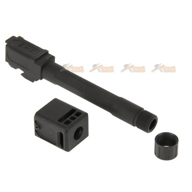 5KU 14mm CCW Threaded "FI 9 MM" Outer Barrel with Stubby Compensator for Marui / WE G17 Series GBB (Black)