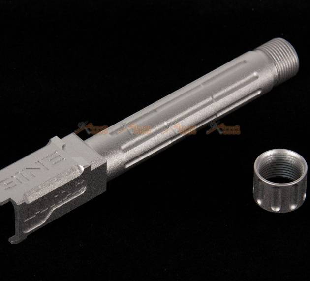 14mm CCW Threaded 9lNE Fluted Outer Barrel with Thread Protector for Marui G19 Airsoft GBB (Silver)