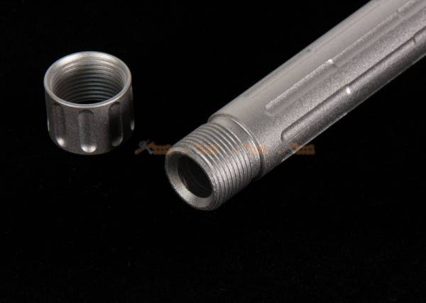 14mm CCW Threaded 9lNE Fluted Outer Barrel with Thread Protector for Marui G19 Airsoft GBB (Silver) - Image 4