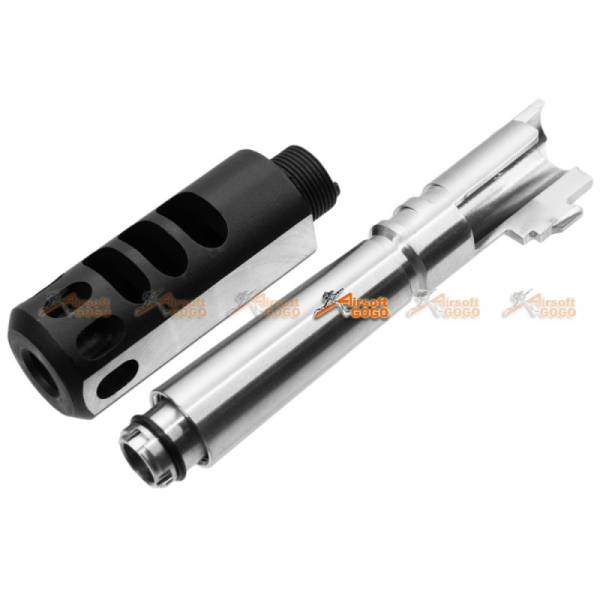 5KU Stainless Steel Outer Barrel with Compensator for Marui Hi-Capa 5.1 (Type 3, Silver & Black) - Image 3