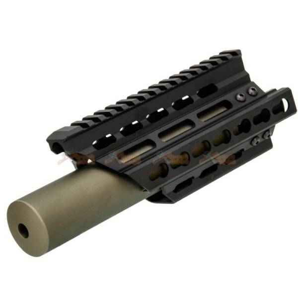 Battleaxe Metal Extended Keymod Handguard Rail with (+/-)14mm Silencer for Marui / CYMA P90 AEG (Black , Olive green) - Image 4