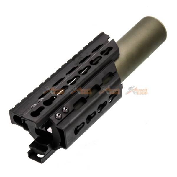 Battleaxe Metal Extended Keymod Handguard Rail with (+/-)14mm Silencer for Marui / CYMA P90 AEG (Black , Olive green) - Image 5