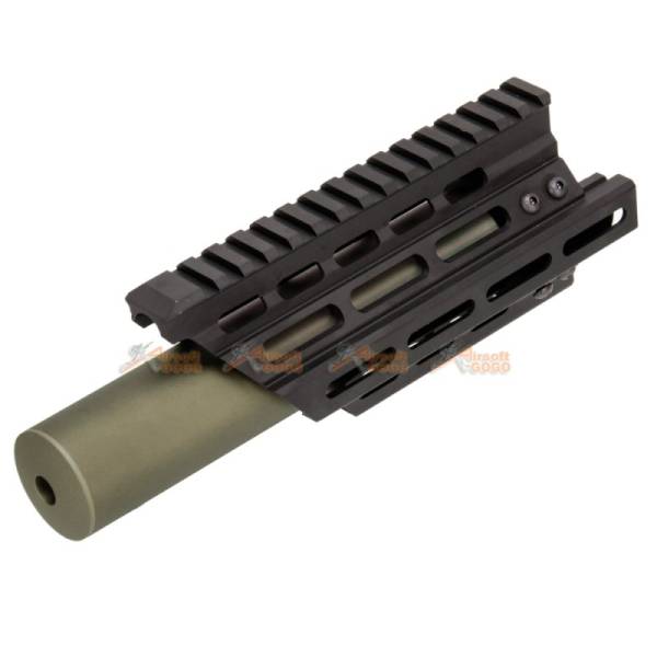 Battleaxe Metal Extended Keymod + M-LOK Handguard Rail with (+/-)14mm Silencer for Marui / CYMA P90 AEG (Black , Olive green) - Image 2