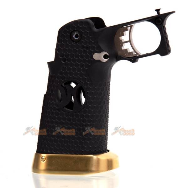 AW IPSC Grip Set for Marui / WE Hi-Capa 5.1, 4.3 Airsoft GBB Black w/ Gold - Image 2