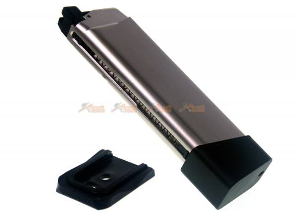 AGG X AMORER WORKS CUSTOM Magazine with Aluminum Mag Base Stand for Marui WE Glock series GBB (silver)