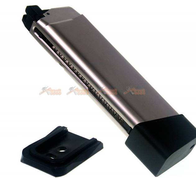 AGG X AMORER WORKS CUSTOM Magazine with Aluminum Mag Base Stand for Marui WE Glock series GBB (silver)