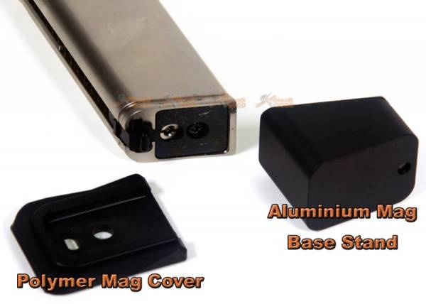 AGG X AMORER WORKS CUSTOM Magazine with Aluminum Mag Base Stand for Marui WE Glock series GBB (silver) - Image 6