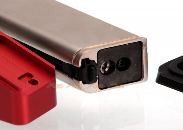 AGG X AMORER WORKS CUSTOM Magazine with Aluminum Mag Base Stand for Marui WE Glock series GBB (silver & red) - Image 4