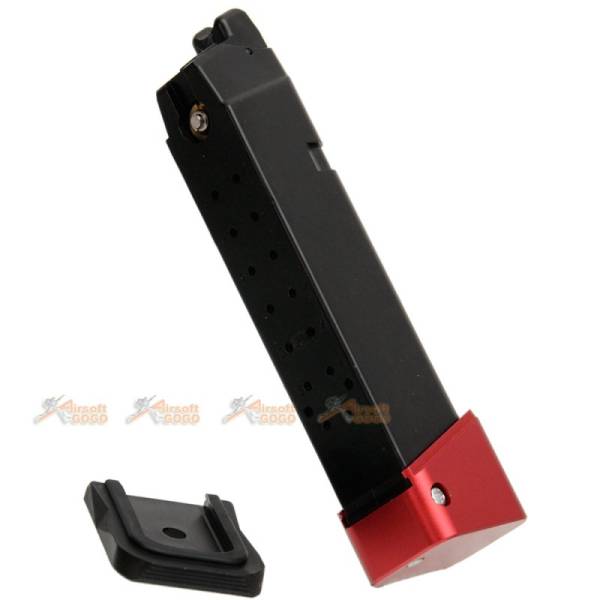 AGG X AMORER WORKS CUSTOM Magazine with Aluminum Mag Base Stand for Marui WE Glock series GBB (Black w/ Red) - Image 2