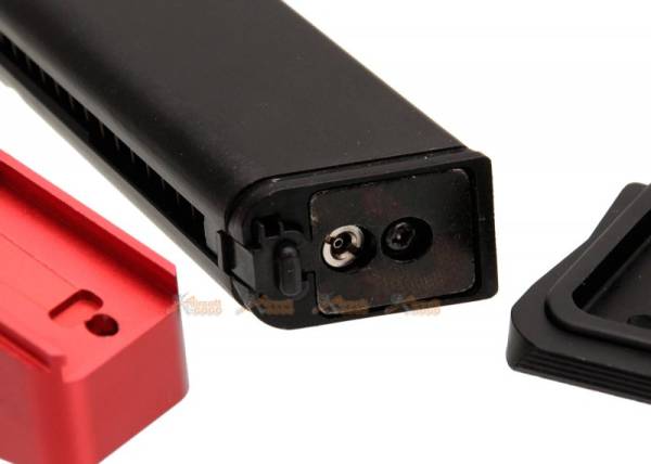 AGG X AMORER WORKS CUSTOM Magazine with Aluminum Mag Base Stand for Marui WE Glock series GBB (Black w/ Red) - Image 3