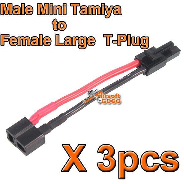 3 X BOL Male Mini Tamiya to Female Large T-Plug Airsoft Battery Wire for Airsoft AEG EBB