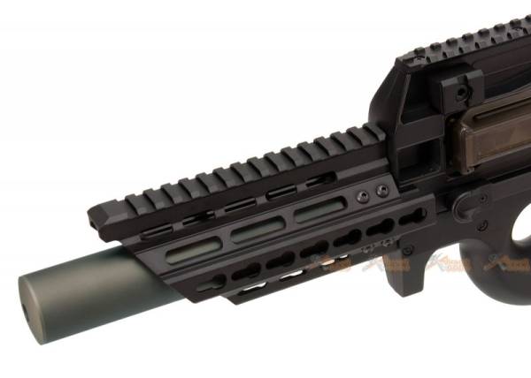 Battleaxe Metal Extended Keymod + M-LOK Handguard Rail with (+/-)14mm Silencer for Marui / CYMA P90 AEG (Black , Olive green) - Image 5