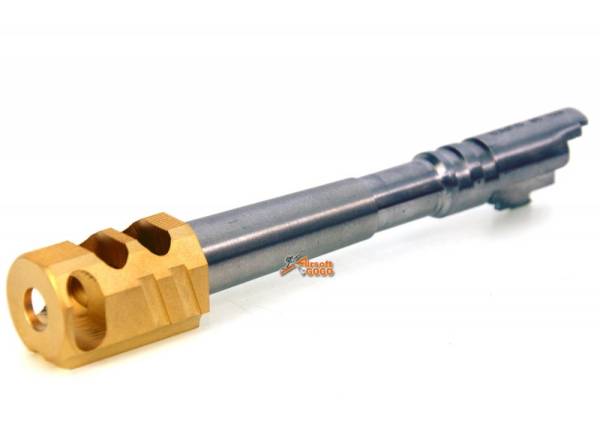IPSC(Open) Stainless Steel Outer Barrel  with Chris Copper Compensator (Gold) for Marui Hi-Capa 5.1