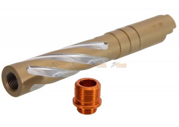 5KU Tornado Stainless Steel .45 ACP Marking Threaded Outer Barrel with Adapter for Marui Hi-Capa 5.1 (Gold) - Image 2