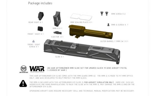 JDG WAR Afterburner RMR Slide Set for Umarex / VFC G19 Gen.3 (Blac / Bronze Barrel) - Image 3