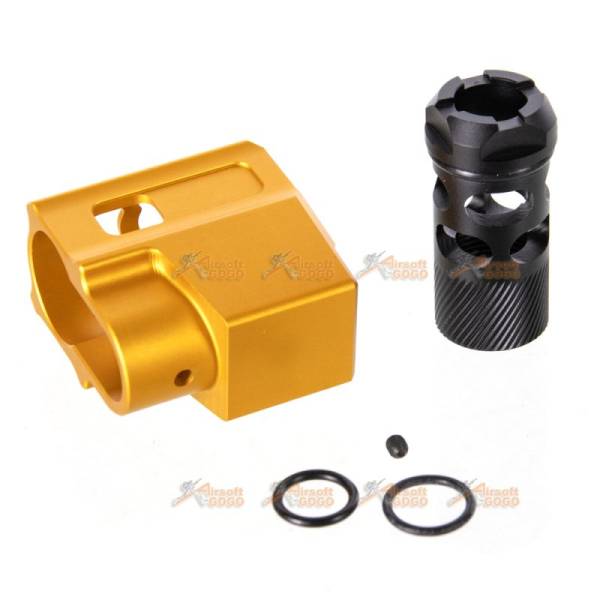 MITA T-Style Compensator with 14mm CCW Flash Hider for M17,M&P9,M9,1911,M92F,G34,HI-CAPA Series GBB (Gold) - Image 2