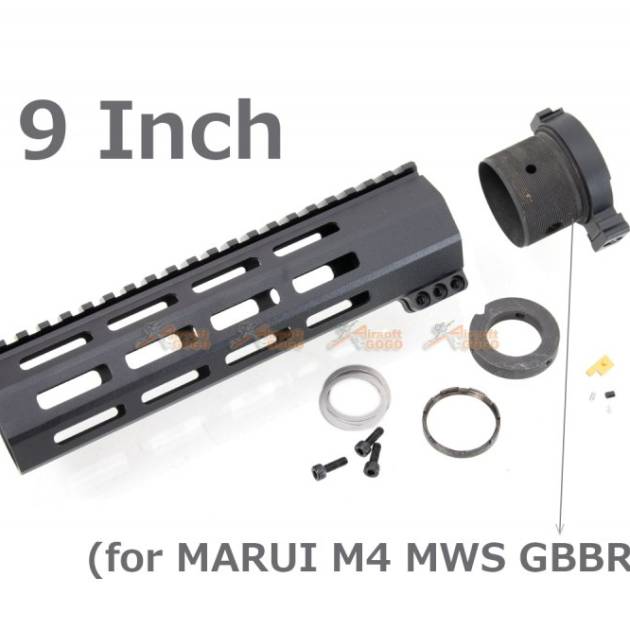 RGW 9 Inch QD Takedown System M-LOK Rail Handguard with Connector Base for Marui M4 MWS GBBR ( BK )