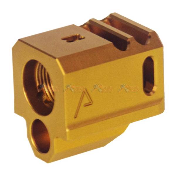 Agency Arms Glock 417 14mm CCW Aluminum Compensator for Marui / VFC /  WE-Tech G17 / G18C Airsoft GBB Series (Gold) - Image 3