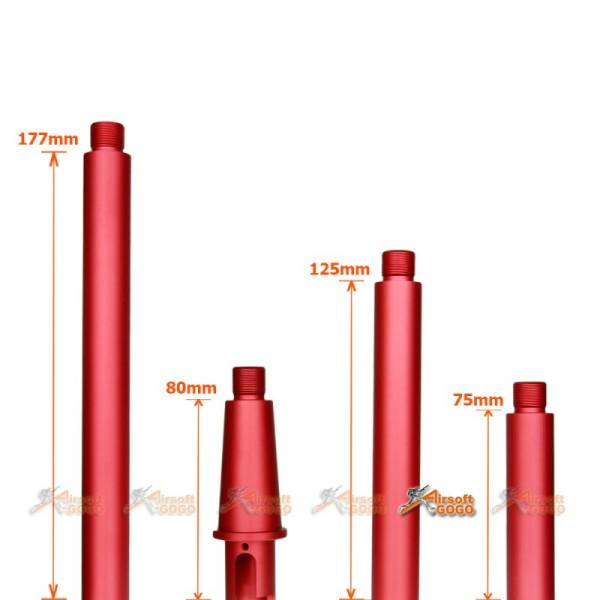 Tokyo Arms Multi-Length CNC Metal Outer Barrel for Marui M4/M16 AEG (CCW, Red) - Image 2