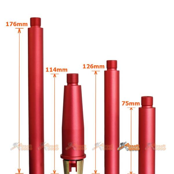 Tokyo Arms Multi-Length CNC Metal Outer Barrel for Marui M4 MWS GBB (CCW, Red) - Image 4