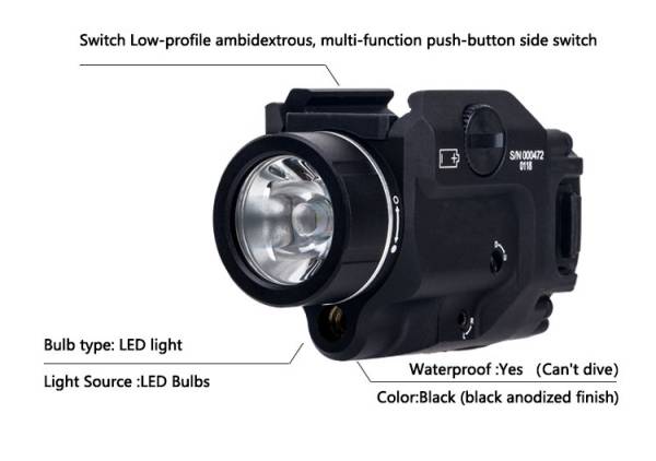 Tactical Weapon Light TLR-8 flashlight with Red Laser and Mighty Lumen with UNIV-1/UNIV-2/1913-1/1913-2/1913-3/1913-4 rail (BK) - Image 8