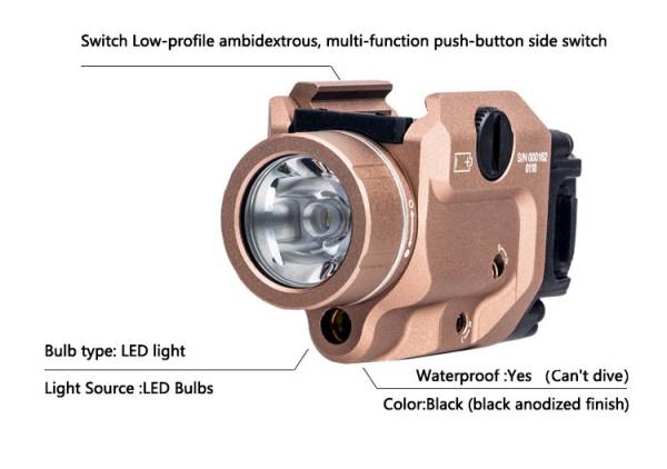 Tactical Weapon Light TLR-8 flashlight with Red Laser and Mighty Lumen with UNIV-1/UNIV-2/1913-1/1913-2/1913-3/1913-4 rail (DE) - Image 5