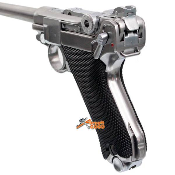 WE P08 6inch SILVER (MEDIUM) Full Metal GBB Pistol - Image 4