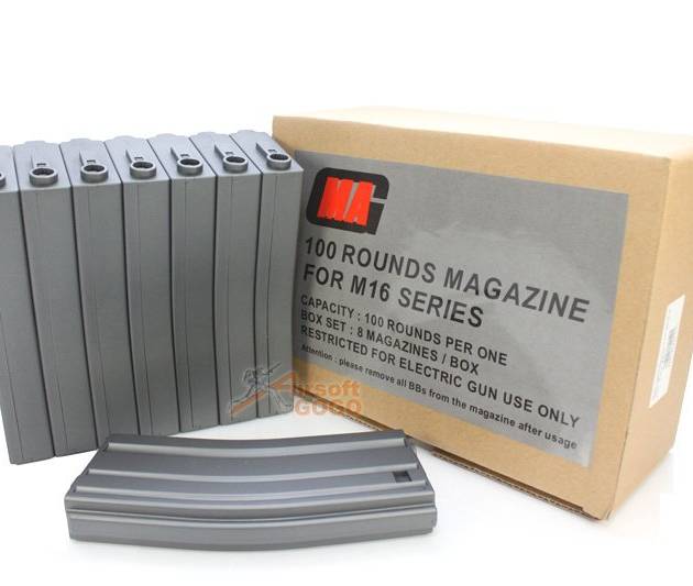 MAG 100rd Magazine for M4/M16 AEG (Black, 8pcs)