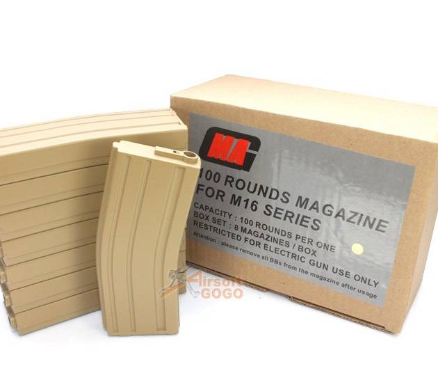 MAG 100rd Magazine for M4/M16 AEG (Sand, 8pcs)