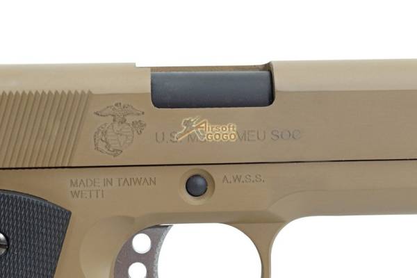 WE Full metal GBB caliber .45 M.E.U. pistol w/ SOC marking(TAN) - Image 8