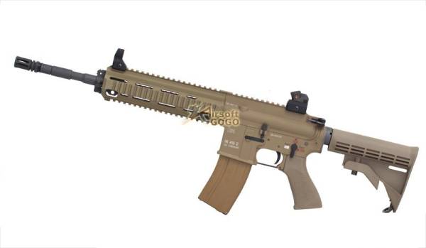 WE Gas Blowback Open-bolt system HK416 Airsoft w/ marking (Tan)