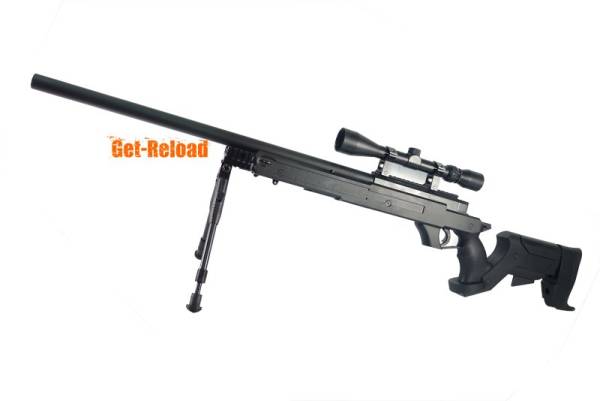 WELL L96 Sniper Stock Spring Rifle w/ Bipod & Scope (MB04D BK)