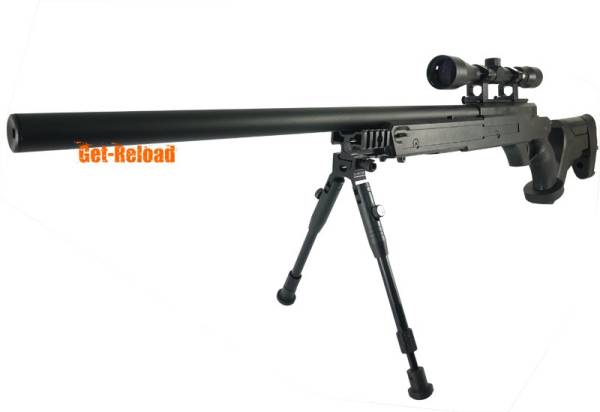 WELL L96 Sniper Stock Spring Rifle w/ Bipod & Scope (MB04D BK) - Image 2