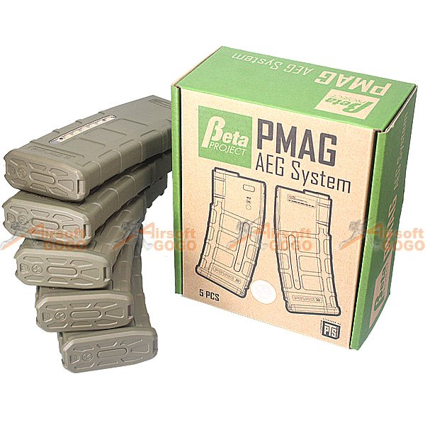 Beta Project PTS MAGPUL ABS PMAG 75rd for M4/M16 AEG (Dark Earth, 5pcs Box Set)
