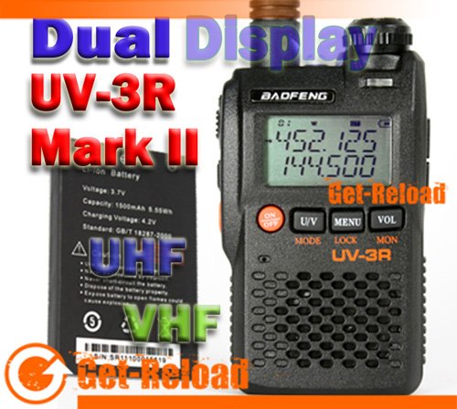 BAOFENG UV-3R Mark II + PTT Earpiece, Extra Battery -BK