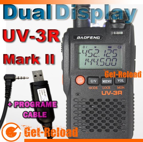 BAOFENG UV-3R Mark II + PTT Earpiece, USB Prog Cable -BK