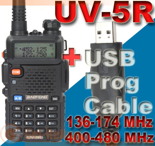 BAOFENG Dual band UV-5R VHF/UHF Radio Walkie + USB Prog Cable